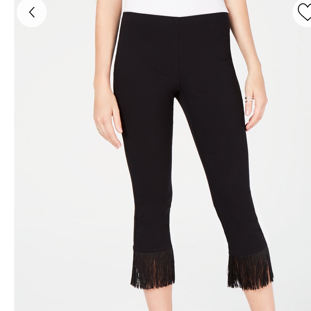 Inc Fringe-Trim Cropped Skinny Pants, Deep Black Size 18